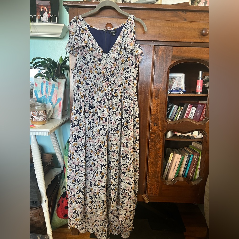 I ❤️Ronson Floral Cold Shoulder Hi-Low Dress Large Spring Wedding Guest Garden